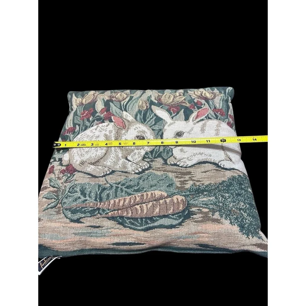 Vtg Pair Fashion Bunny Rabbits Tapestry Accent Throw Pillows 16
